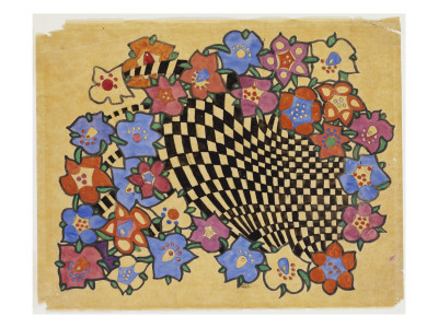 Floral and Chequered Fabric Design, C.1916