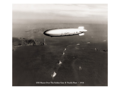 Buy USS Macon over the Golden Gate and Pacific Fleet, 1934 at AllPosters.com