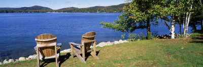 Adirondack Chairs on a Lawn, Fourth Lake, Adirondack Mountains, Adirondack State Park, NY, USA