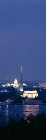 Washington Monument, and US Capitol Building at Night, Washington DC, USA