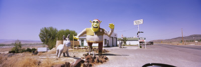 Sculptures and a Gas Station at the Roadside, Gerlach, Nevada, USA
