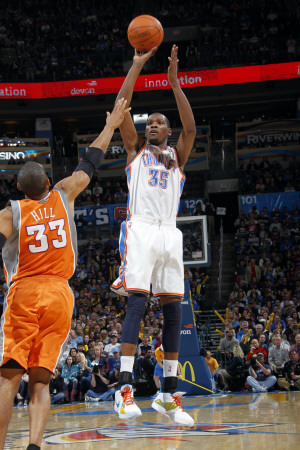 Buy Phoenix Suns v Oklahoma City Thunder, Oklahoma City, OK - March 6 : Kevin Durant and Grant Hill at AllPosters.com