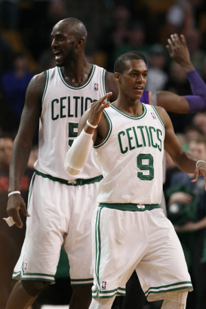 Buy Phoenix Suns v Boston Celtics, Boston, MA - March 02: Rajon Rondo and Kevin Garnett at AllPosters.com