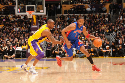 Buy Detroit Pistons v Los Angeles Lakers, Los Angeles - January 4: Tracy McGrady and Kobe Bryant at AllPosters.com