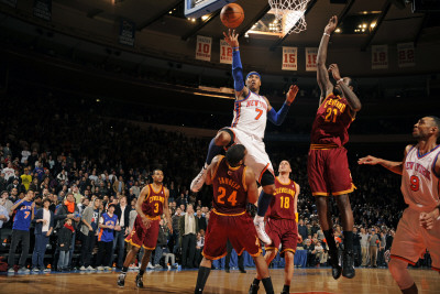 Buy Cleveland Cavaliers  v New York Knicks, New York - March 4: Carmelo Anthony and Samardo Samuels at AllPosters.com