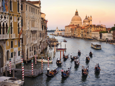 Flotilla of Gondolas Heading Toward Chiesa Di Santa Maria Della Salute in Early Evening