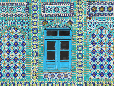 Intricate Tiling Round a Blue Window at the Shrine of Hazrat Ali
