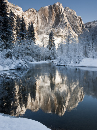 Buy Yosemite Falls in Winter Reflected in the Merced Rive at AllPosters.com