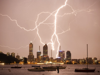 Lightning Storm over Perth Skyline from Matilda Bay