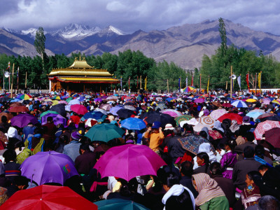 Audience at Dalai Lama Sermon and Zansker Range in Distance, Choglamsar