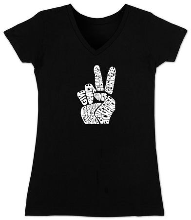 Juniors: V-Neck- Give Peace a Chance Fingers