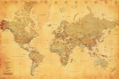 World Map - Vintage Style Poster
