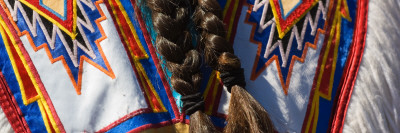 Rear View of Braided Hair Over Native American Indian Ceremonial Costume