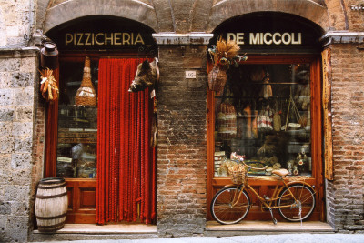 Bicycle Parked Outside Historic Food Store, Siena, Tuscany, Italy