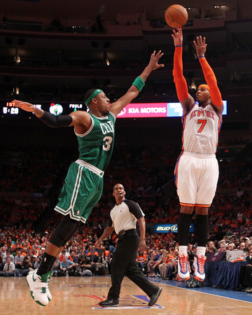 Boston Celtics v New York Knicks - Game Four, New York, NY - April 24: Carmelo Anthony and Paul Pie