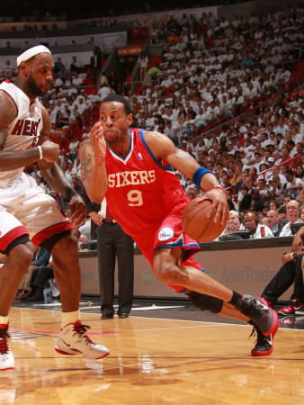 Philadelphia 76ers v Miami Heat - Game Two, Miami, FL- April 18: Andre Iguodala and LeBron James
