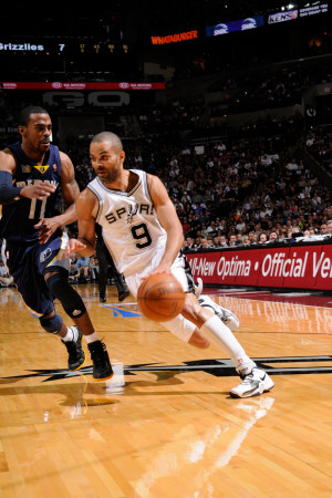 Memphis Grizzlies v San Antonio Spurs - Game One, San Antonio, TX - April 17: Tony Parker and Mike 