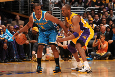 Buy New Orleans Hornets v Los Angeles Lakers - Game Two, Los Angeles, CA - April 20: Chris Paul and Kob at AllPosters.com