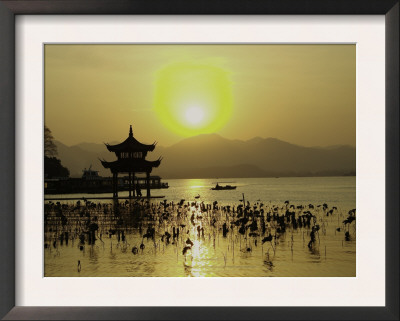 Westlake with Chineese Pavillon During Sunset, China Posters