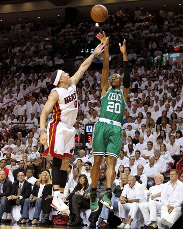 Boston Celtics v Miami Heat - Game Two, Miami, FL - MAY 03: Ray Allen and Mike Bibby Poster