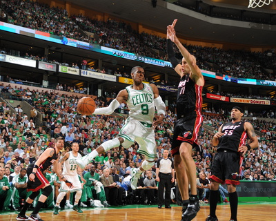 Miami Heat v Boston Celtics - Game Four, Boston, MA - MAY 9: Rajon Rondo and Zydrunas Ilgauskas Poster