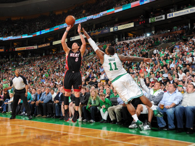 Miami Heat v Boston Celtics - Game Four, Boston, MA - MAY 9: Mike Bibby and Glen Davis