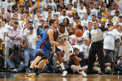 Oklahoma City Thunder v Memphis Grizzlies - Game Four, Memphis, TN - MAY 9: Zach Randolph and Nick 