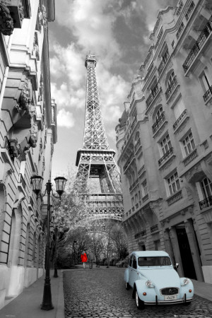 Paris - Red Girl, Blue Car Posters