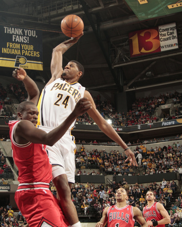 Buy Chicago Bulls v Indiana Pacers - Game Three, Indianapolis, IN - APRIL 21: Paul George and Luol Deng at AllPosters.com