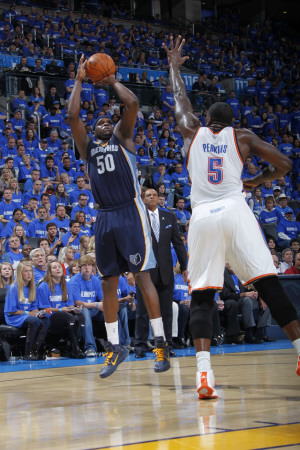 Memphis Grizzlies v Oklahoma City Thunder - Game One, Oklahoma City, OK - MAY 1: Zach Randolph and 