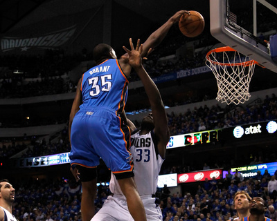 Oklahoma City Thunder v Dallas Mavericks - Game Two, Dallas, TX - MAY 19: Kevin Durant and Brendan  Poster
