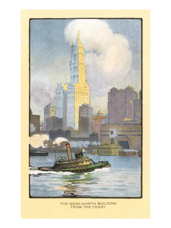 Painting of Woolworth Building from Ferry, New York City