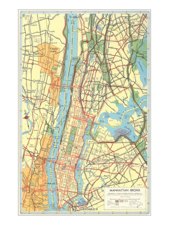 Map of Manhattan and Bronx, New York