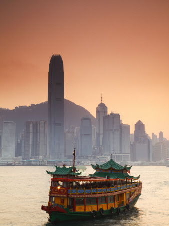 Hong Kong Island Skyline and Tourist Boat Victoria Harbour, Hong Kong, China