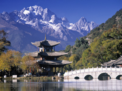 China, Yunnan Province, Lijiang, Black Dragon Pool Park and Jade Dragon Snow Mountain