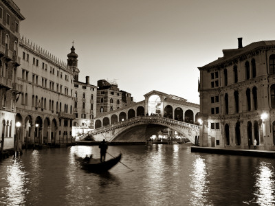 Gondola by the Rialto Bridge, Grand Canal, Venice, Italy