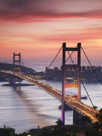 Tsing Ma Bridge at Dusk, Tsing Yi, Hong Kong, China
