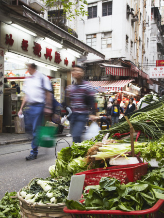 Vegetable Stall on Peel Street, Central, Hong Kong, China