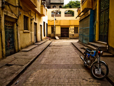 Back Street of Luxor Town, Egypt with Motorbike
