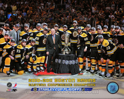 The Boston Bruins Celebrate Winning Game Seven of the Eastern Conference Finals with Overlay Poster