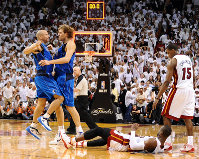 Dallas Mavericks v Miami Heat - Game Two, Miami, FL - JUNE 02: Dirk Nowitzki, Jason Kidd and Dwyane Poster
