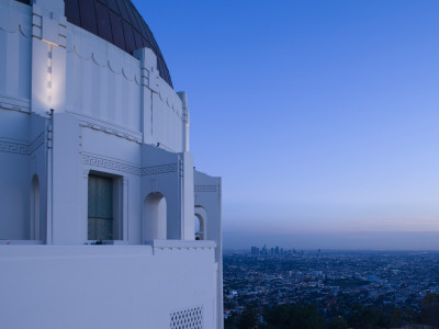 Observatory with Downtown at Dusk, Griffith Park Observatory, Los Angeles, California, USA