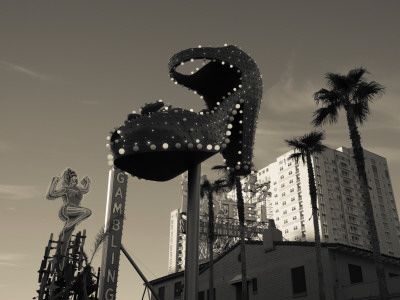Low Angle View of Neon Signs of a Casino, Fremont Street, the Strip, Las Vegas, Nevada, USA