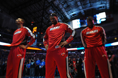 Miami Heat v Dallas Mavericks - Game Four, Dallas, TX -June 7: Dwyane Wade, Chris Bosh and LeBron J Poster