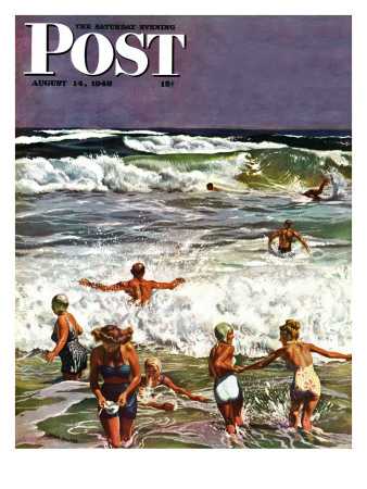 'Surf Swimming,' Saturday Evening Post Cover, August 14, 1948 Posters