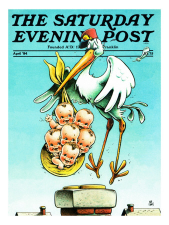"Stork and Quints," Saturday Evening Post Cover, April 1, 1984