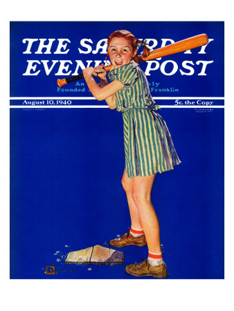 "Girl at Bat," Saturday Evening Post Cover, August 10, 1940 Poster