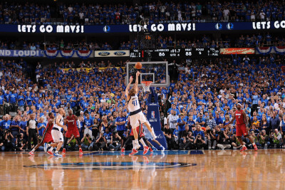Miami Heat v Dallas Mavericks - Game Three, Dallas, TX -June 5: Dirk Nowitzki and Udonis Haslem Poster