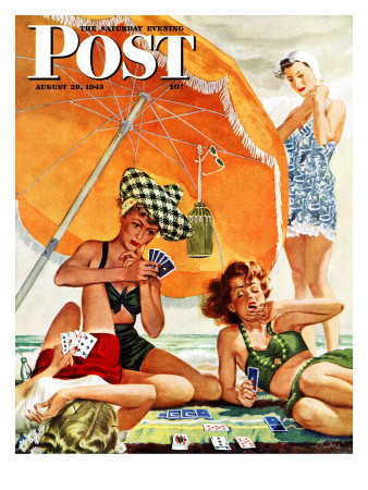 "Card Game at the Beach," Saturday Evening Post Cover, August 28, 1943