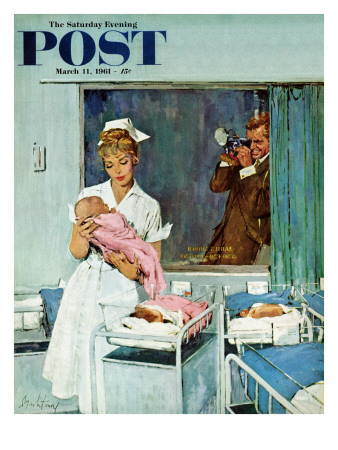 "Father Takes Picture of Baby in Hospital," Saturday Evening Post Cover, March 11, 1961